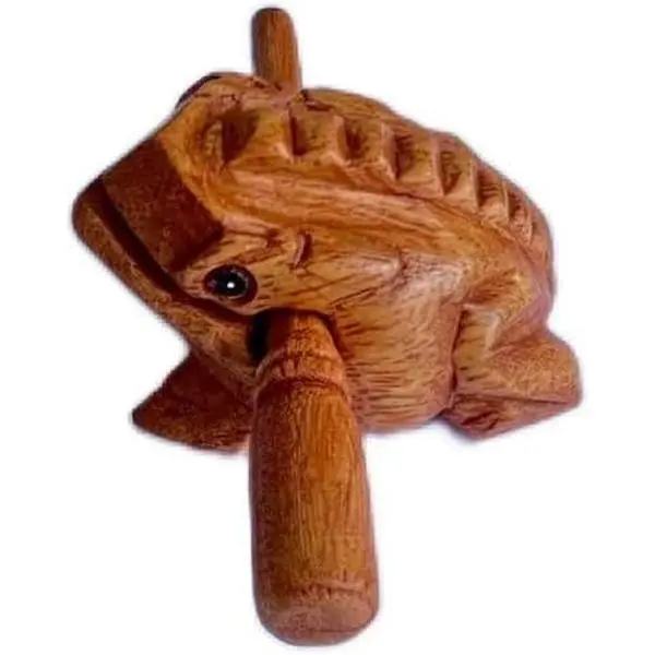 2.75 Inch Wooden Frog Guiro Percussion Instrument with Scraper Stick, Hand Carved Wood Frog Noise Maker for Music Education, Classroom, Meditation (Brown Color)