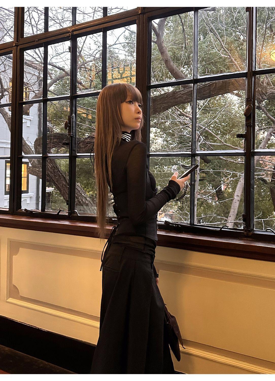 Autumn Gothic Spicy Girl Elegant Shirts Women  Zipper Design Vest + Retro Harajuku Blouse Female Chic Korean Popular Clothes