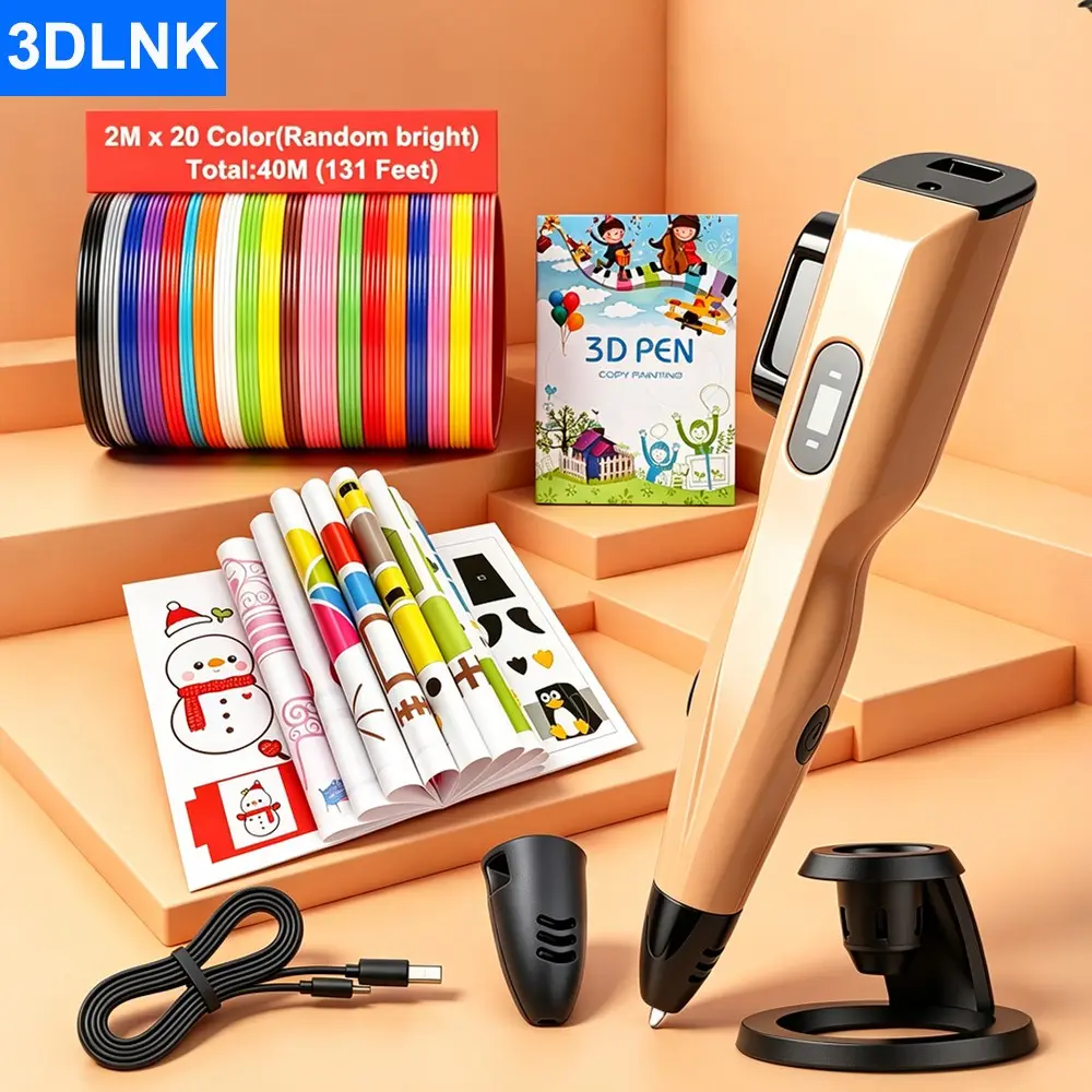 Handheld 3D Printing Pen, Adjustable Temperature, Continuous Speed, 1.75mm Filament, 20 Colors Pla, LCD Display, Creative Art, DIY Projects
