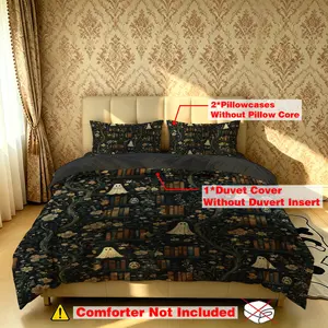 The 3-piece Ghost Flower Bookshelf Bedding Set includes one bedding cover and two pillowcases, without fillings. It's soft and comfortable, suitable for single beds and double beds, and ideal for bedrooms, dormitories, and hotels.