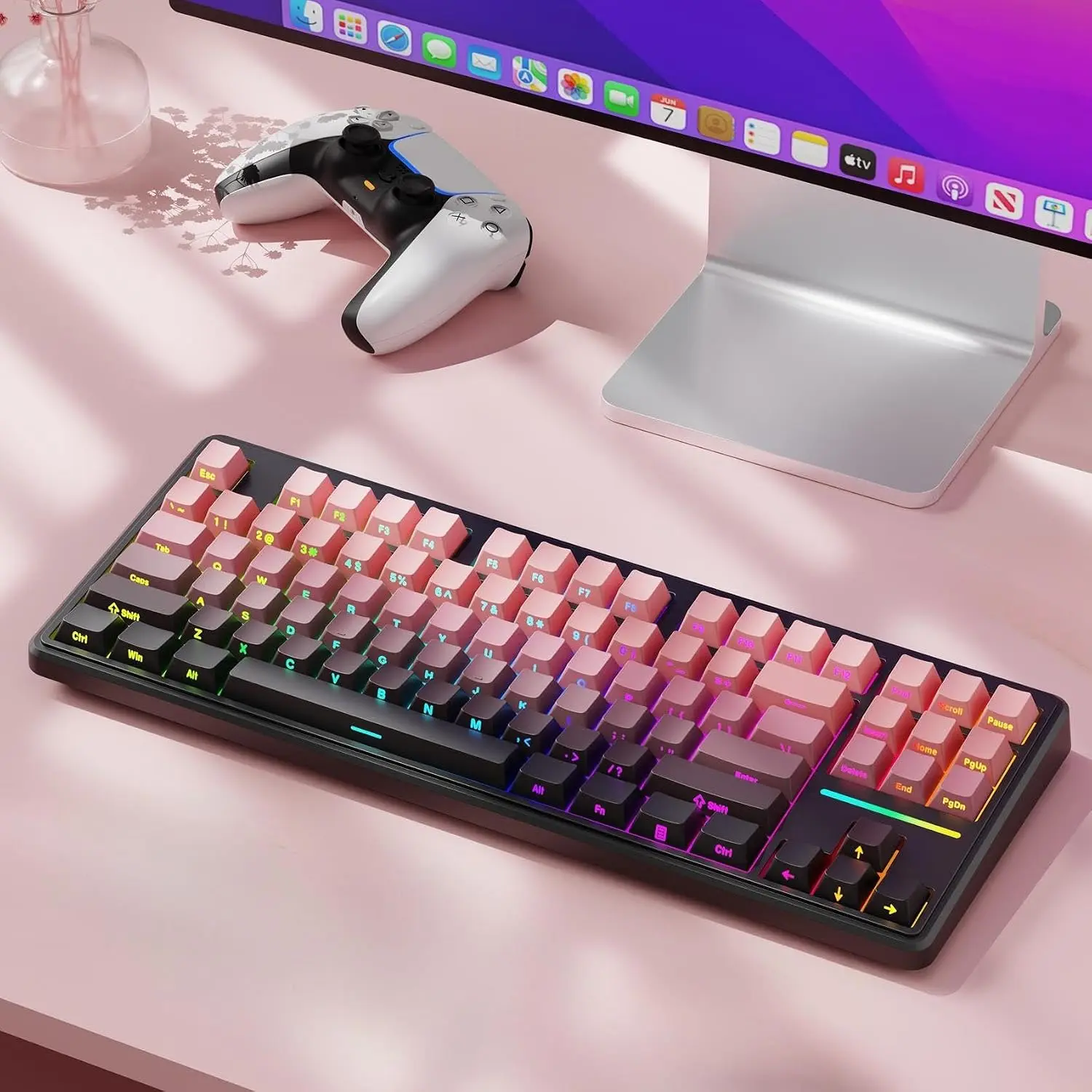 V80 Wired TKL RGB Gaming Keyboard, 80% Compact Layout with PBT Keycaps,  Quiet Membrane , 26-Key Anti-Ghosting,   Keyboard for Laptop PC Gamer - BlackBerry