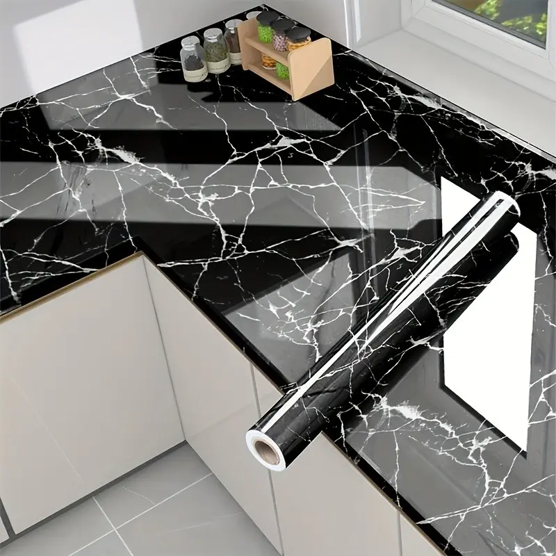 3 Rolls 40cmx3m Heat Resistant Waterproof Oil Proof Moisture Proof Self-Adhesive Plastic Wallpaper, Kitchen Stove Cabinet Countertop Protector