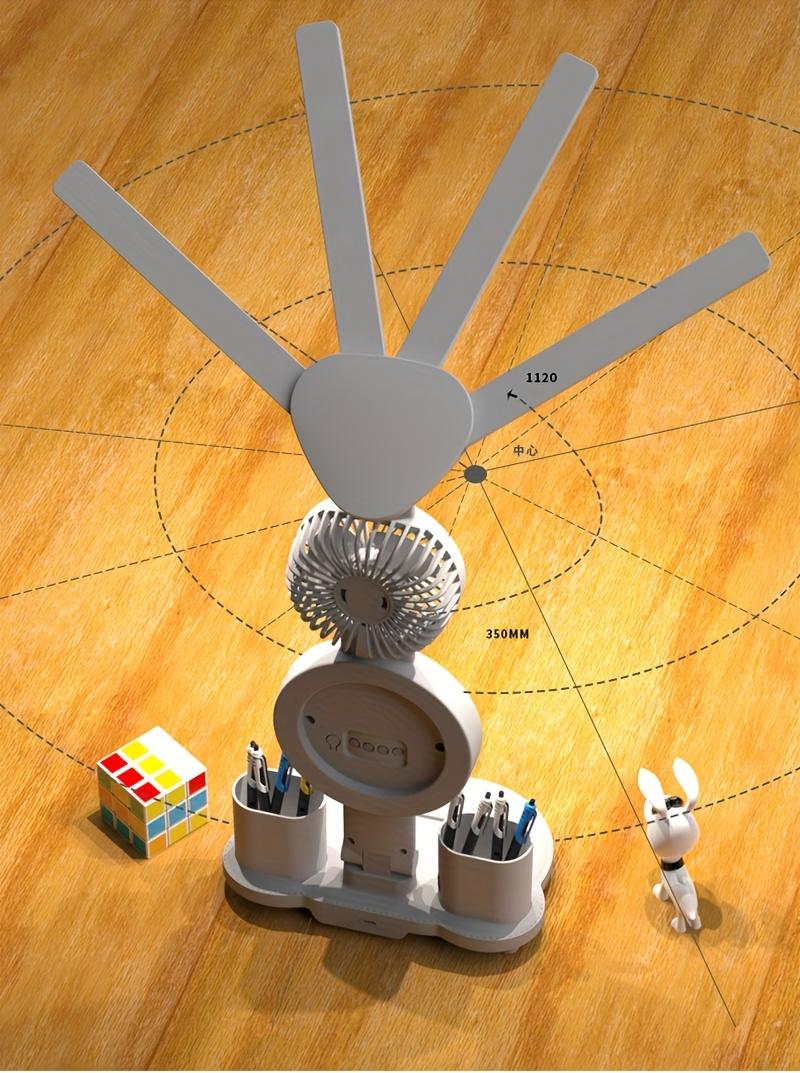 4 Head Eye Protection Desk Lamp for Office Home Room Type-C Powered Multifunctional Reading Lamp with Fan Dimmable Bedroom Nightstand Studying Lights USB Rechargeable