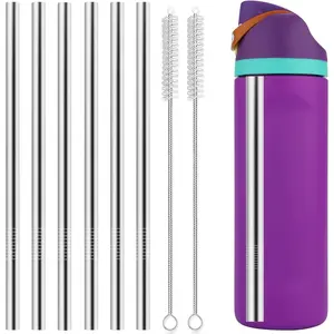 Metal  Straws for  Water Bottle 24 oz 32 oz,  Stainless Steel Straws 6 count With 2 Cleaning Brush Compatible With  Water Bottle