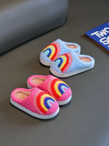 Happy Face Slippers, Soft Plush Warm Winter Shoes, Non-Slip Home Footwear for Toddler Girls, Cozy Indoor Slippers, Cute Slippers, Children