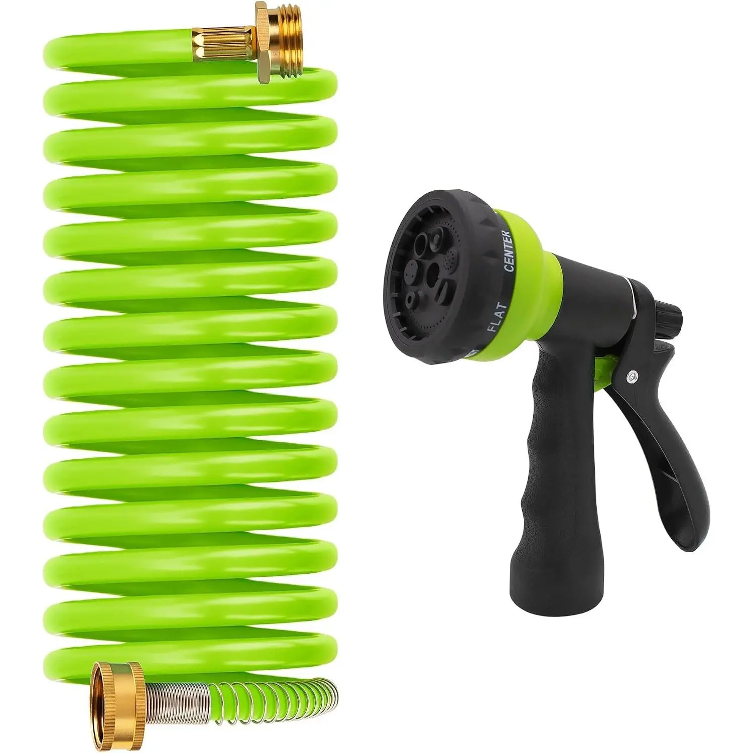 Coil Garden Hose 15 ft, EVA Curly Water Hose with Brass Connectors,  Garden Water Hose,Includes 7- Function Sprayer,Retractable, Resistant Garden Coil Hose.