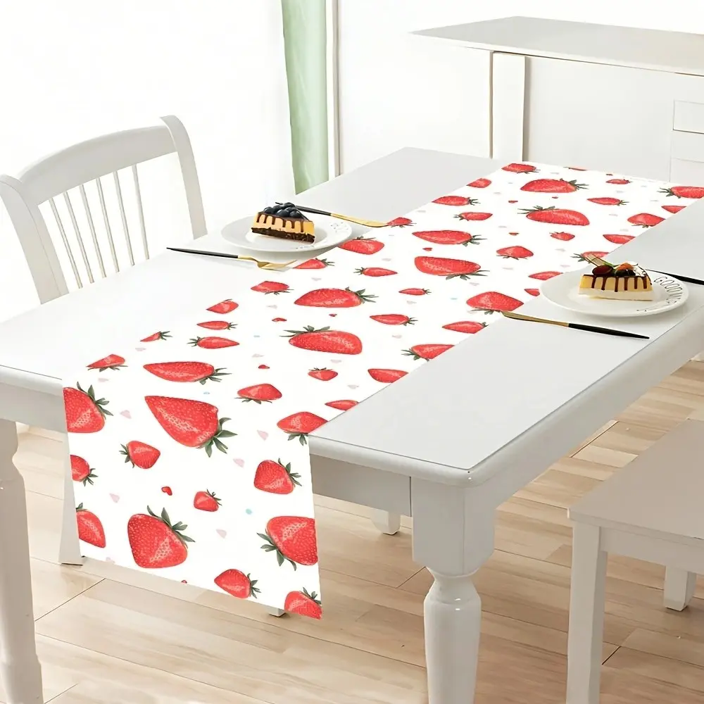 Strawberry Theme Table Runner, Summer Fruit Polyester Tablecloth, Birthday Party Decor, Living Room Decoration, Event Supplies