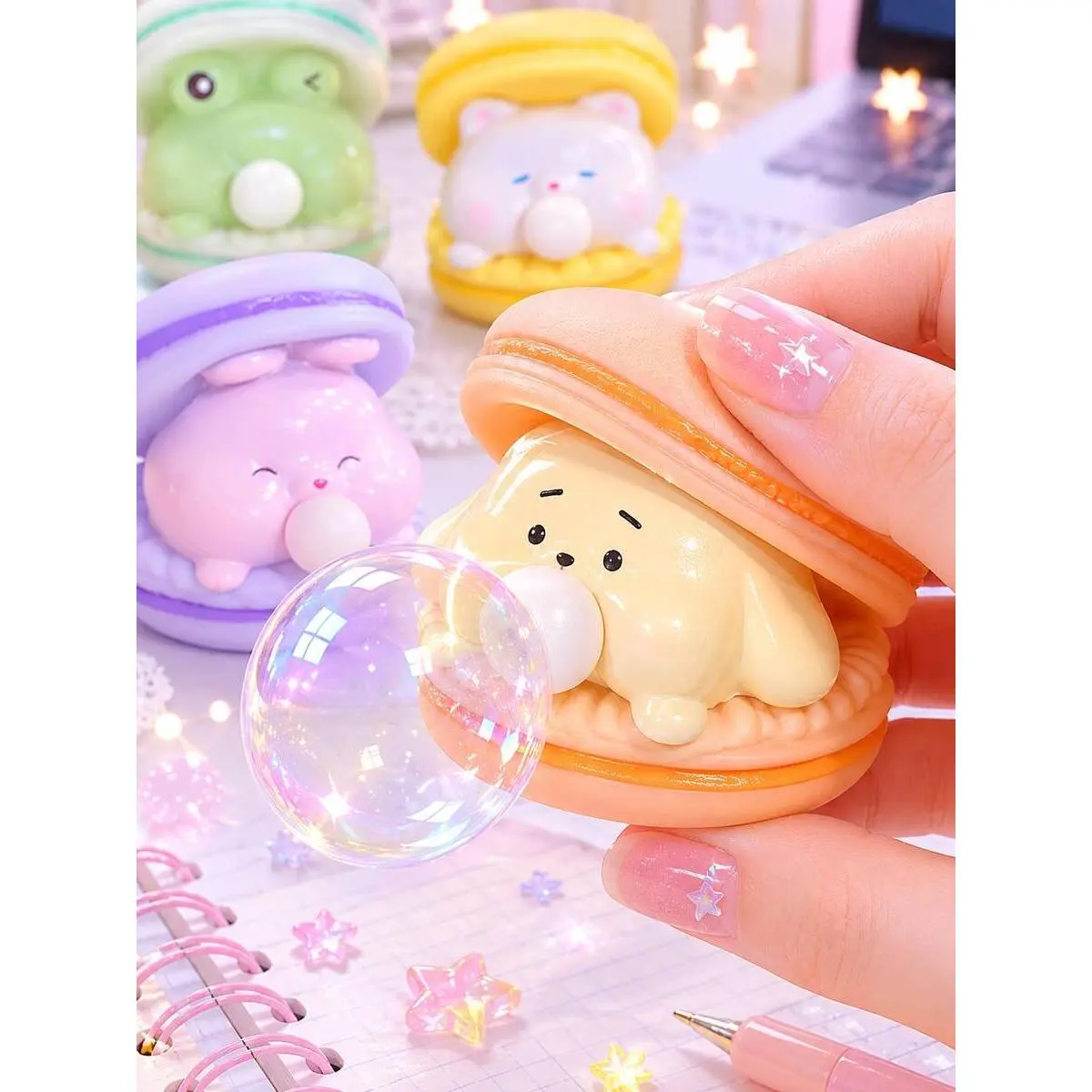 1pc Bubble Pop Macaron Burger Squeeze Toy, Realistic Food Stress Relief Fidget Toy, Fun Pressure Relief Finger Toy