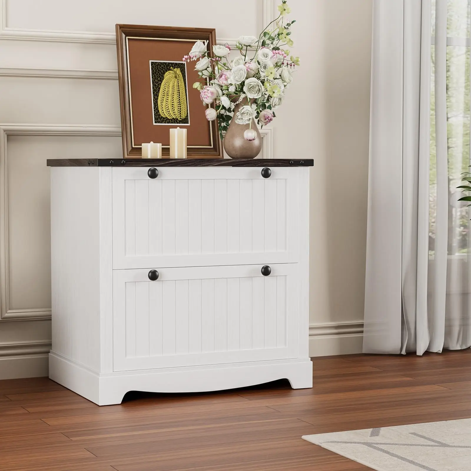 Garvee Farmhouse Style 30" Lateral File Cabinet with 2 Drawers, Wood Construction, Designed for Hanging File Folders to Organize A4, Letter, and Legal Size Documents in Home Office