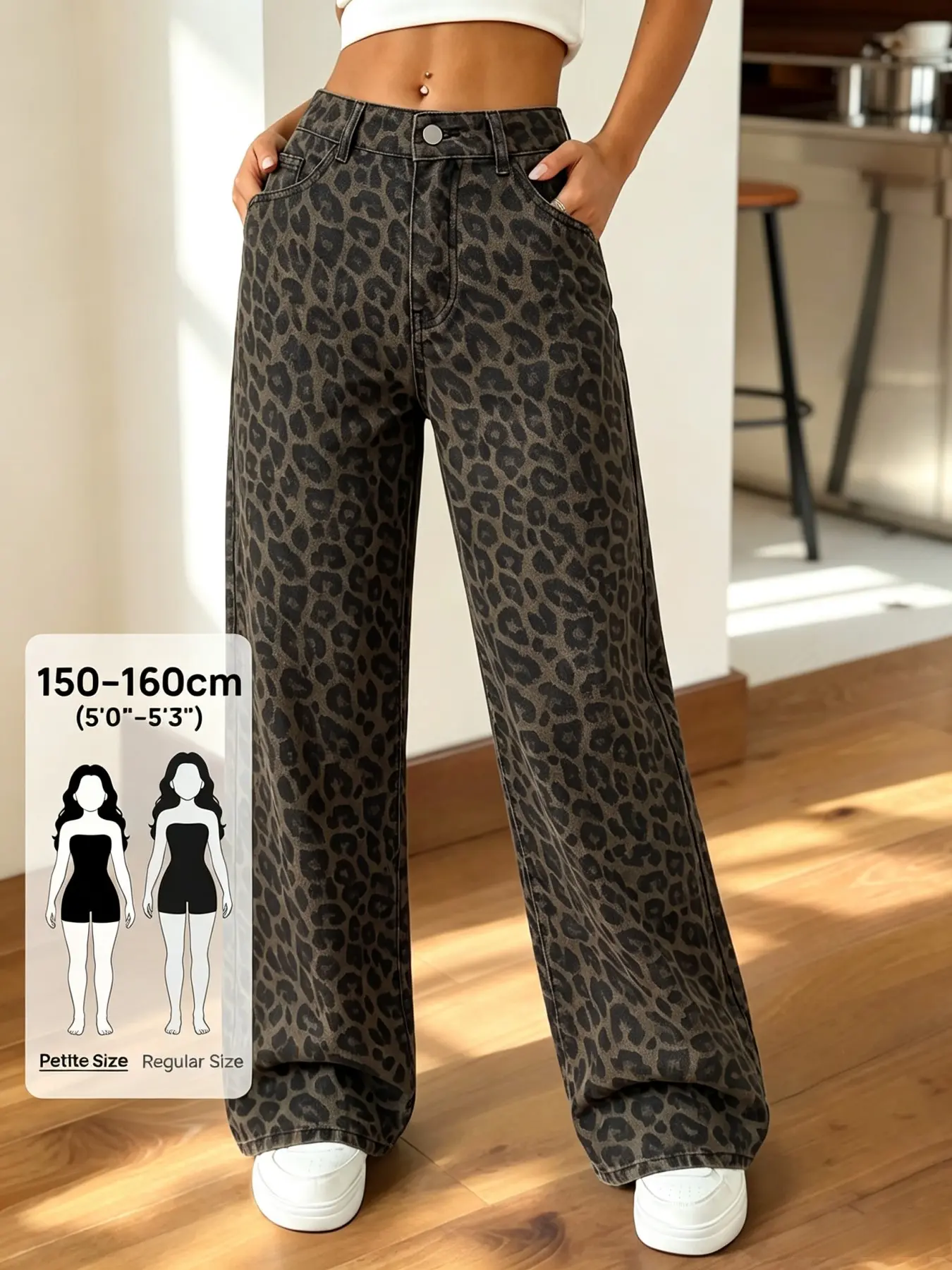 Women's Leopard Print Pocket Straight Leg Loose Casual Funny Street Wear 2000S Denim Jeans Night Out Grey Leopard Print Autumn Autumn Outfit For Women