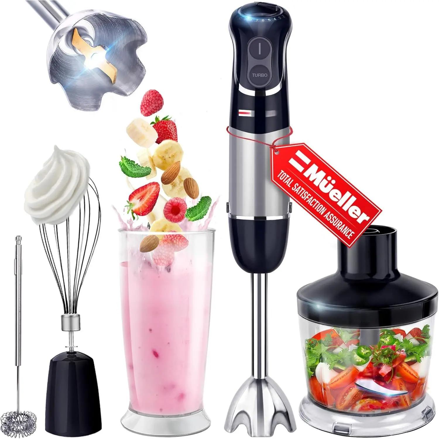 Multistick 800W 5-in-1 Immersion Blender Handheld, 12 Speed Hand Mixer - Turbo Boost, Heaviest Duty Copper , Titanium  Hand Blender, Milk Frother Wand, Whisk, Kitchen Gadgets Black