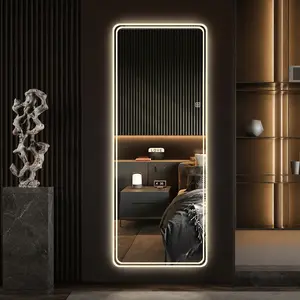ARCH 65x24 Full Length Floor Mirror with LED Lights, Wall Mounted or Freestanding Whole Body Mirror with Dimming & 3 Color Modes, Silver Frameless Mirror for Bedroom, Living Room, Dressing Room, Home Decor, Silver Color Options, Mirror Material