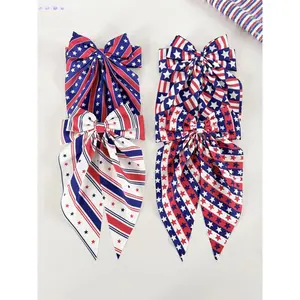 4pcs America Independence Day Hair Accessories Set, American Flag Print Star Bow Clips Barrettes, Blue Classic Colors, Women Party Headwear