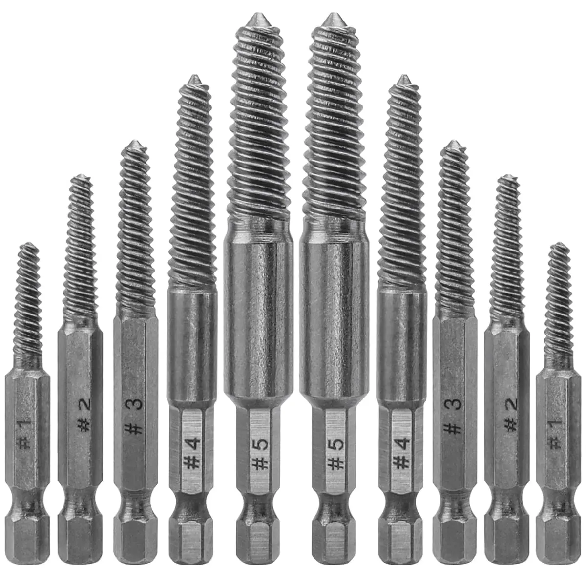 10Pcs Broken Screw Extractor Set, Stripped Screw Remover Bit Kit I 1/4 Inch Hex Shank Easy Out Damaged Bolt Removal Tool