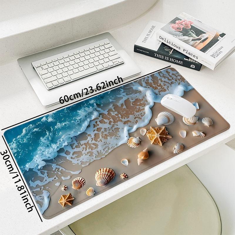 Shells & Waves Pattern Mouse Pad, Rectangle Gaming Mouse Pad, Non-Slip Rubber Base Stitched Edge Desk Pad for Desk Laptop Desktop