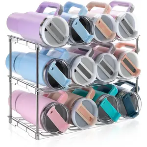 Larger Water Bottle Organizer for 40 oz Tumbler, Stackable Water Bottle Holder Rack for Cabinet, Kitchen Storage Organizer for Cup Accessories, Tumbler Storage Holder, 3 Pack