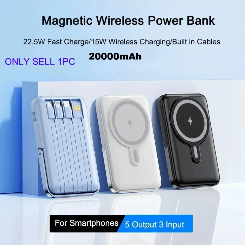20000mah Portable Power Bank, Includes 4 Cables/lanyard/LED Display, Fast Charge for iPhone/android Smartphone, Outdoor Emergency Battery, Gift