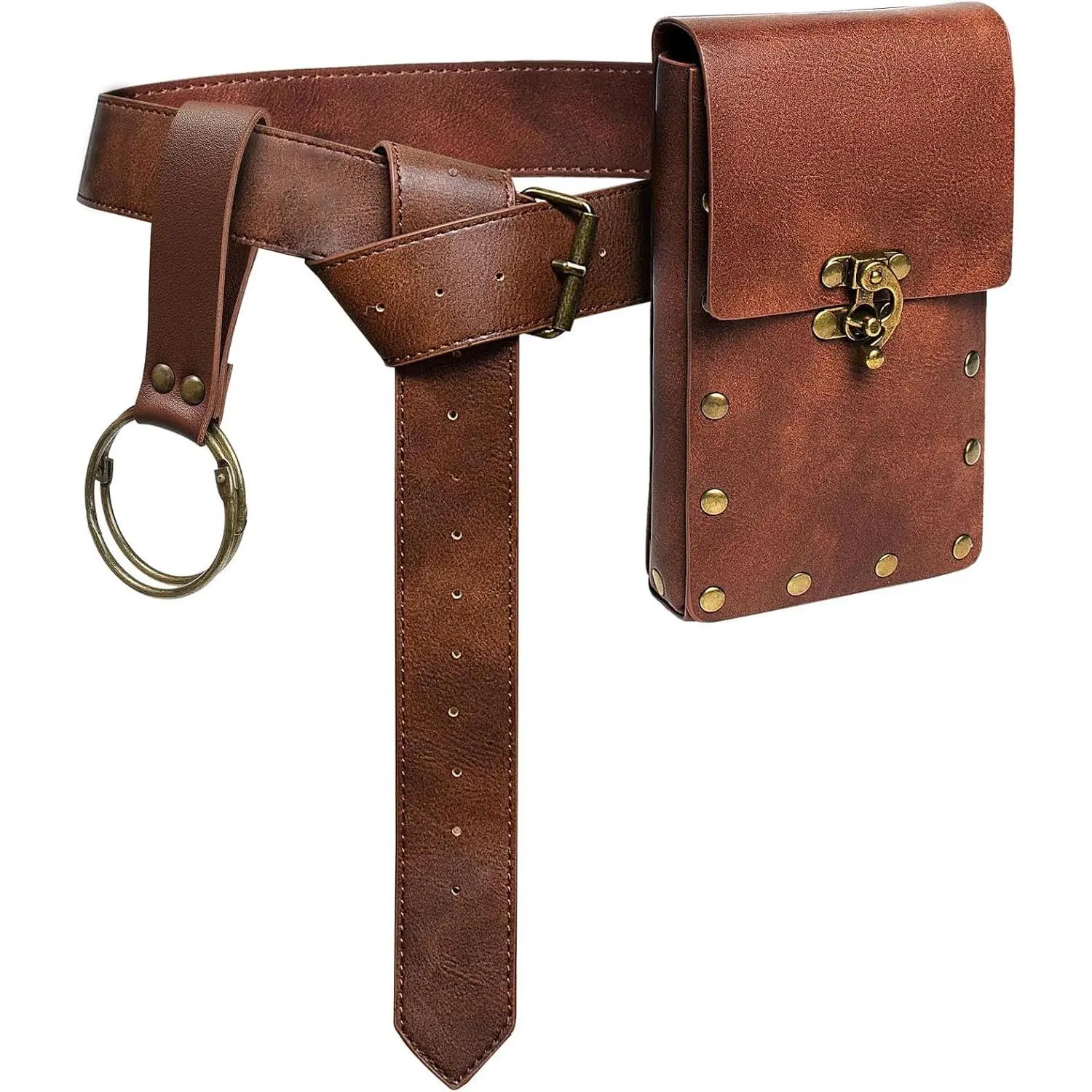 Steampunk Medieval Renaissance Leather Belt Pouch Waist Bag Fanny Pack with Phone Holder for Cosplay Costume Accessories, Brown