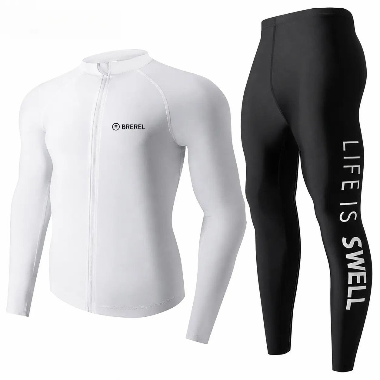 Men's Sporty Wetsuits, Minimalist 2-Piece Long Sleeve Quick-Dry Set with UV and Jellyfish Protection for Male Beach Surfing, Slim Fit, M