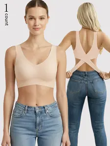 Women's Side Buckle Seamless Bra, No Underwire Push-Up Bra, Full Coverage Backless Lingerie, Comfortable Daily Wear Sports Bralette