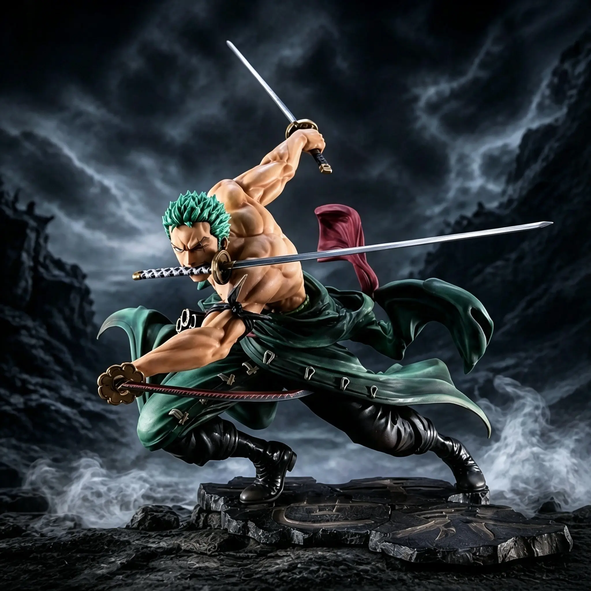 One Piece Luffy Three Sword Style Figurine, Anime Collectible Statue, Detailed Design, Perfect Gift for Fans, Ideal Desk Decor, Desktop Decor Figures