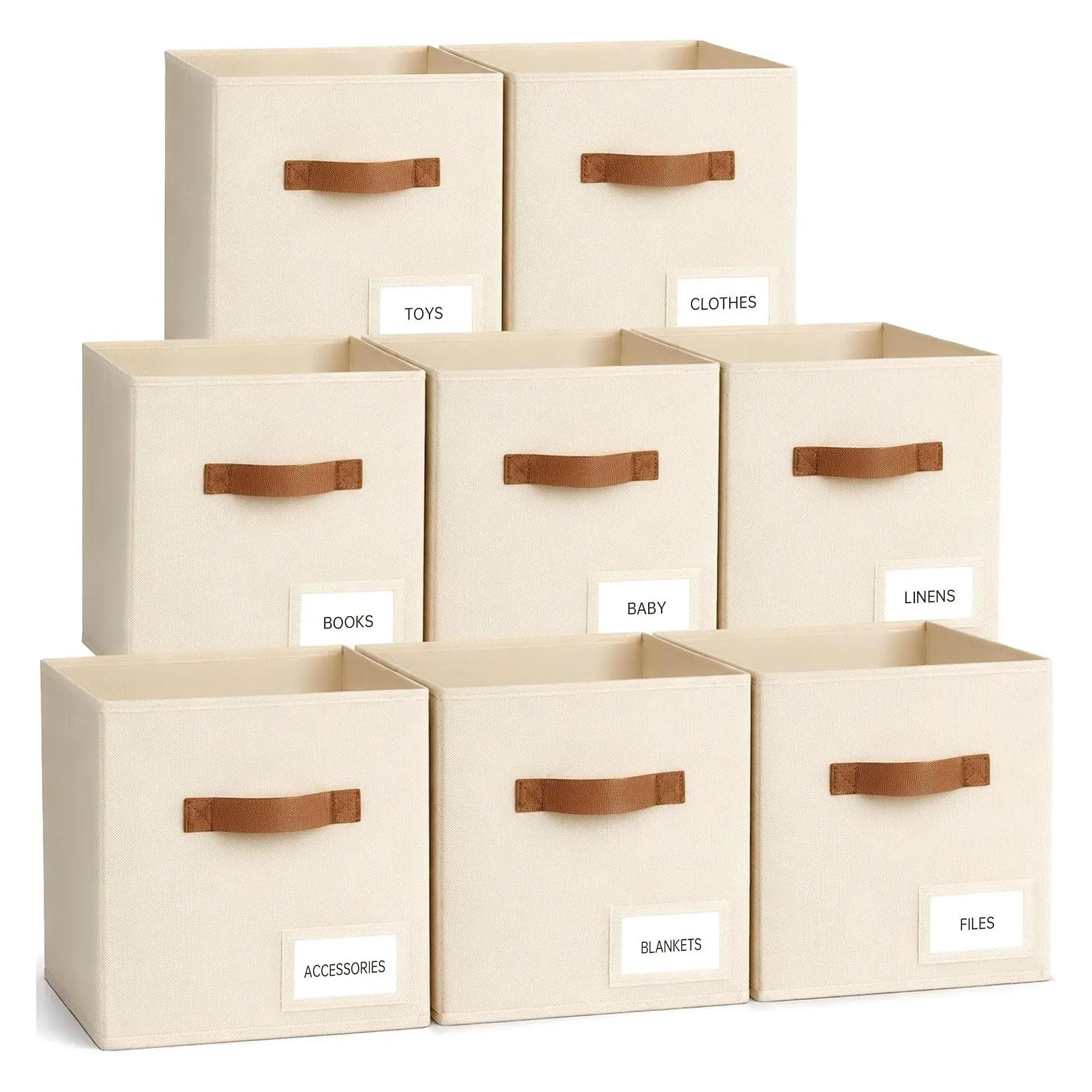8 Pack 11 Inch Fabric Storage Cubes with Labels, Odor-Free Sturdy PP Structure, Cubby Baskets for Closet, Shelves, Toys & Nursery (Beige)Gift