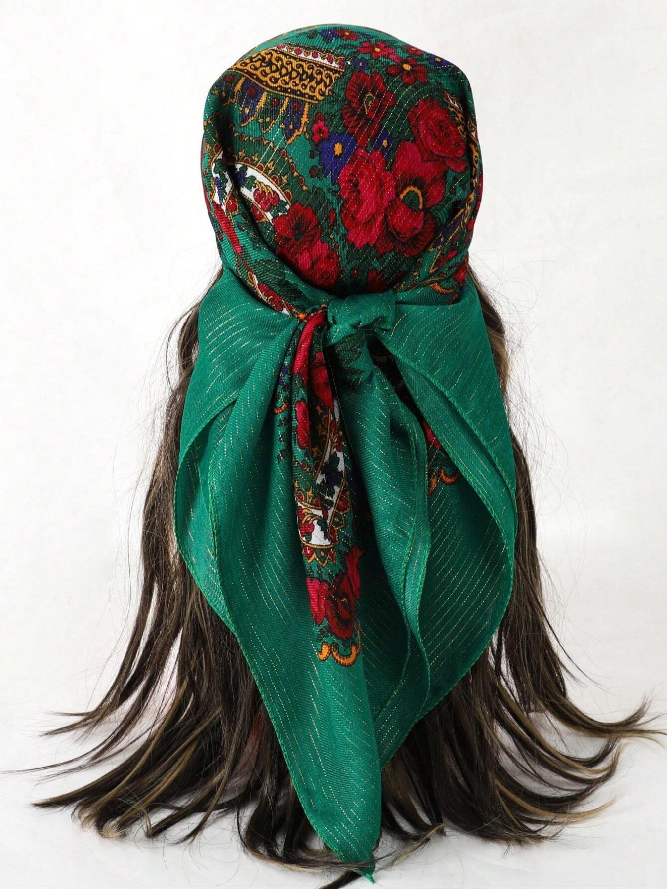 1pc Women's Elegant Multicolor Fashionable Gold Thread Printed Multifunctional Scarf For Gift Giving, Bandana Bandana,Hair Band,Head Band Ideal For Dressing Up Your Look, Boho Style Shawl, Turban Hijab, Tignon Scarf