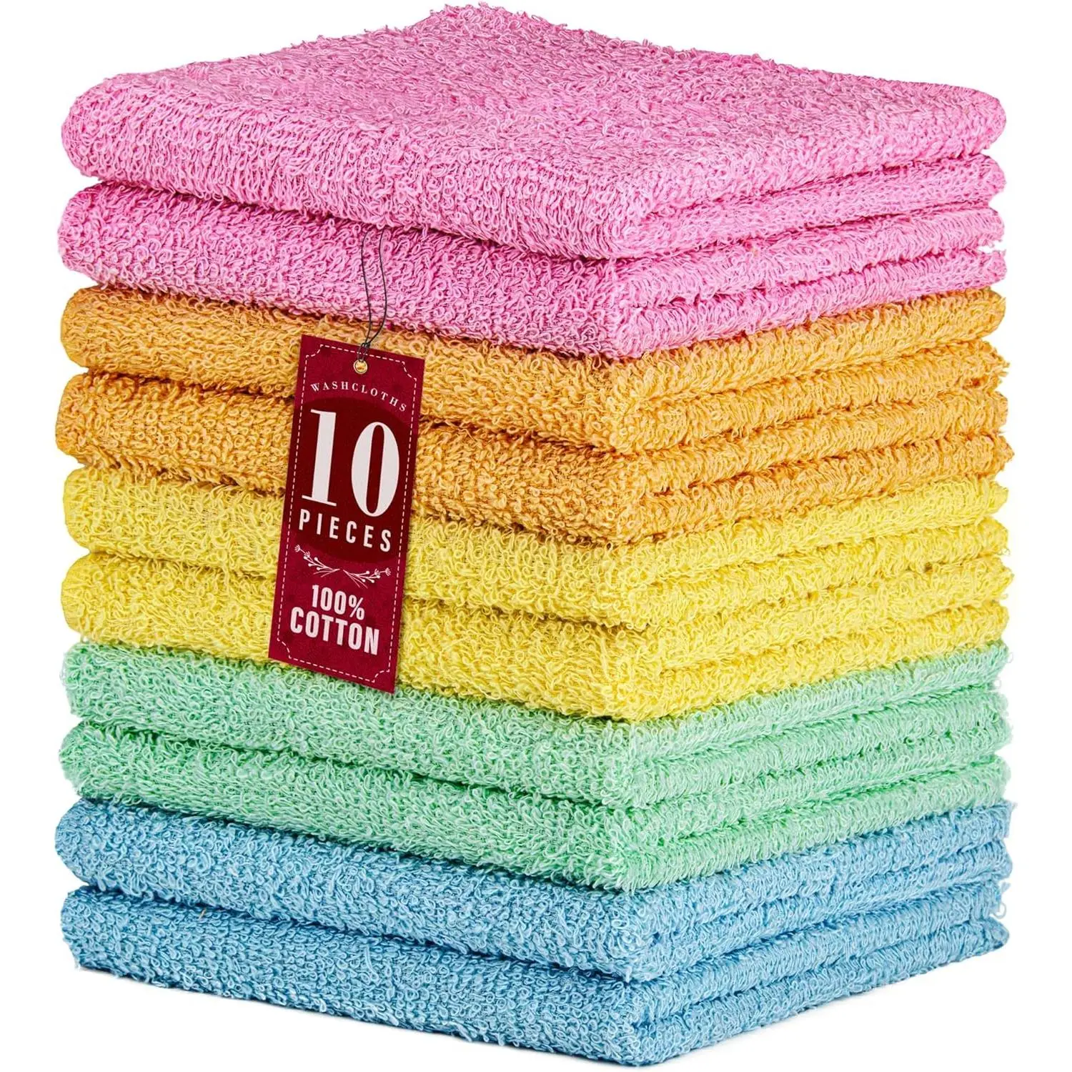 10 Pack   Wash Cloth, Luxurious Soft, 12 x 12 inch Ultra Absorbent, Machine Washable Washcloths,  Colors (10 Pack)