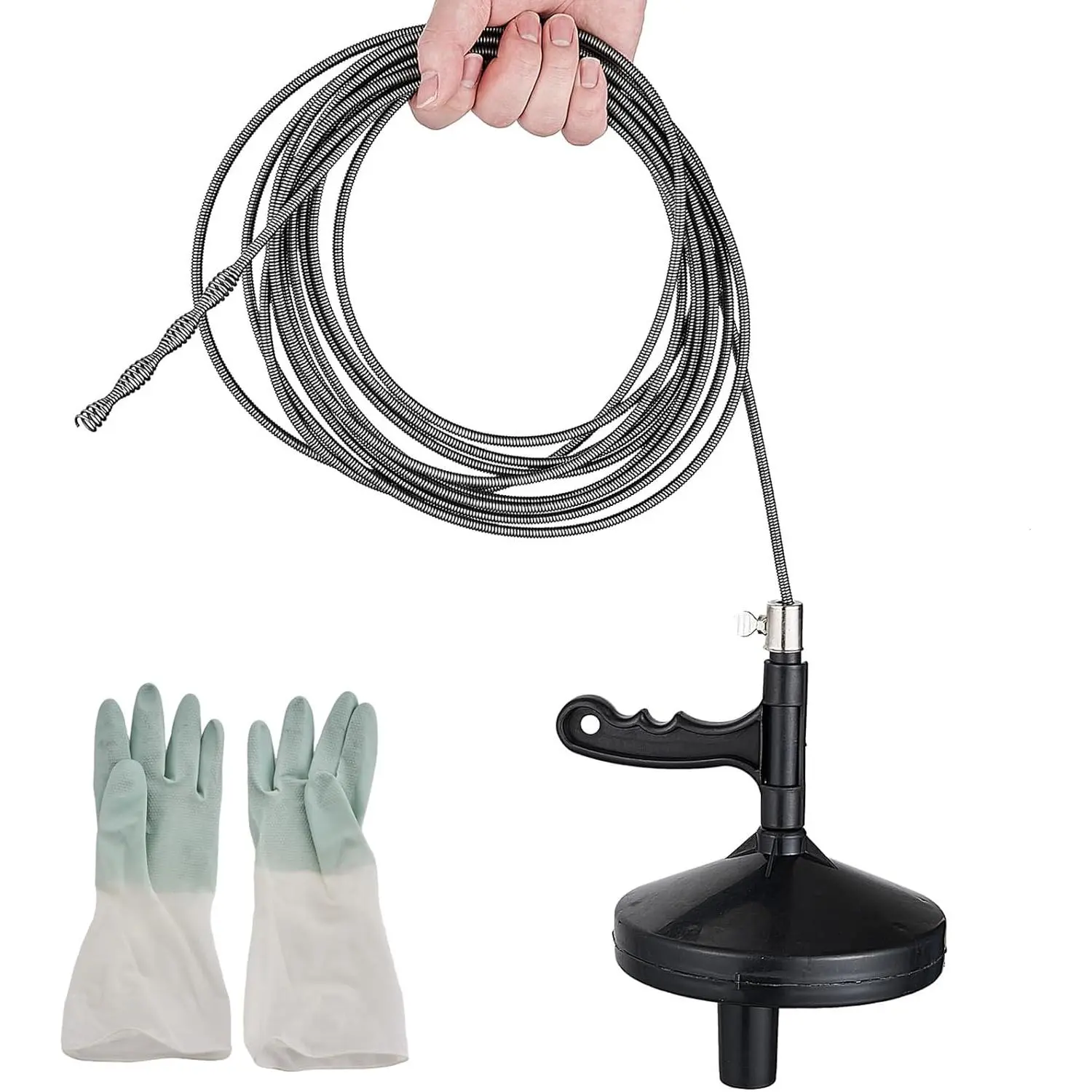 25 Ft Heavy Duty Drain Auger & Plumbing Snake, Sewer Snake for Bathtub, Shower, Sink, Toilet Drain Clog Removal, Manual Drill Pipe Snake Tool with Gloves, Destapa Cañerias Serpiente de Drenaje