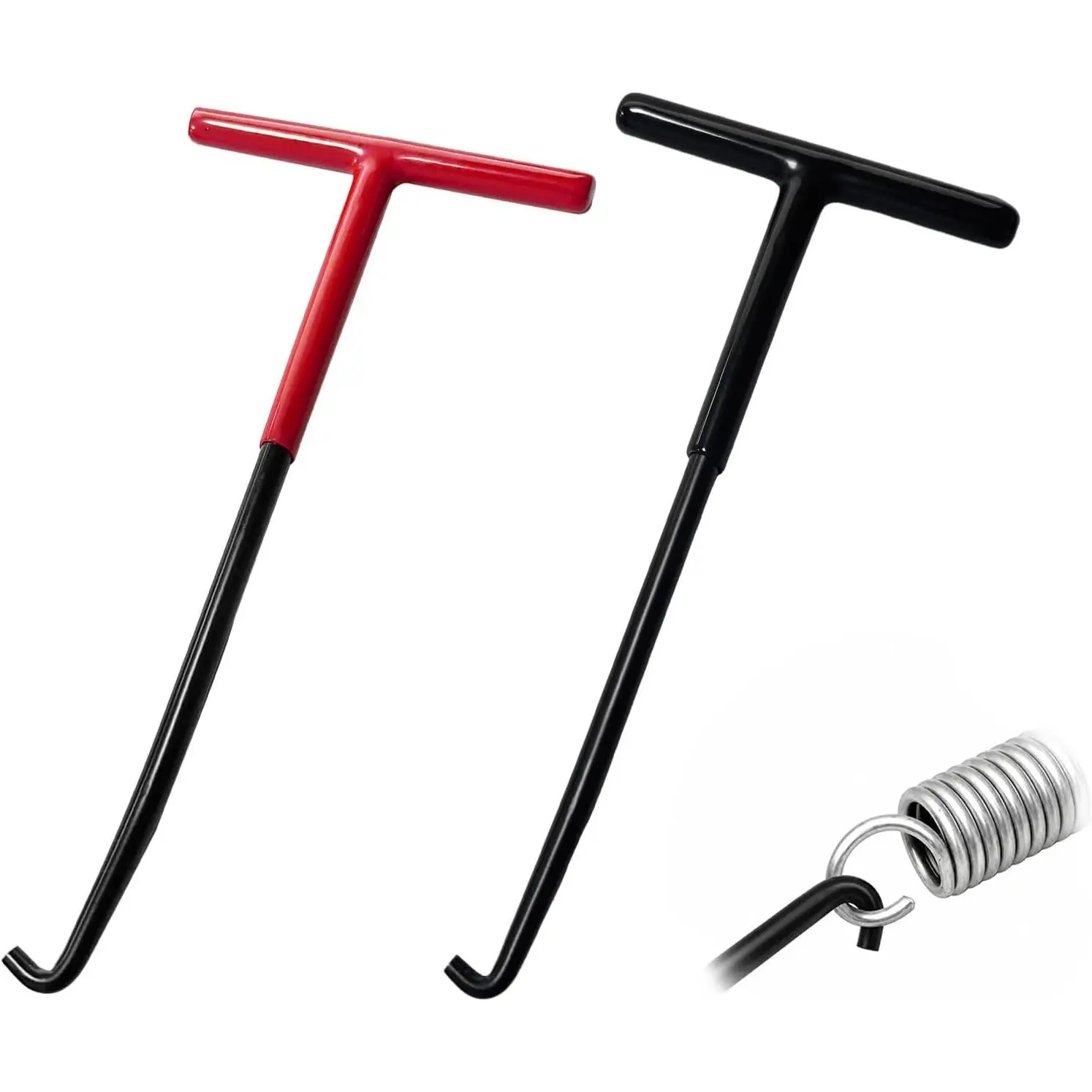 2 count Exhaust Spring Puller Tool, T Shaped Handle  Pipe Spring Remover with Rubber Coating,  Exhaust Springs Installation Tool for  Dirt  ATV (Red+Black)
