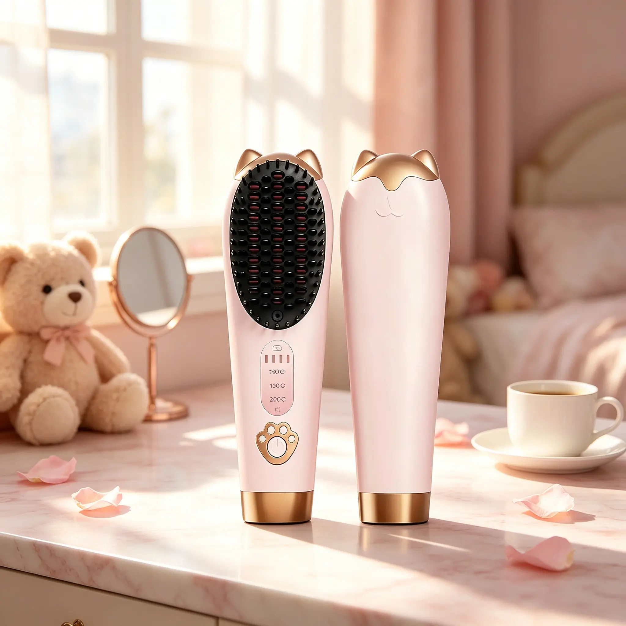 Cute Cat Design Wireless Hair Straightener, 1 Billion Negative Ions, 3 Temperature Modes, Portable, Long Battery, Home & Travel Use