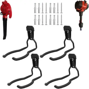 Weedeater Hanger, String Trimmer Hanger, Weed Eater Rack, Garage Wall Hooks, Power Tool Holder for Garage Wall, Utility Hooks for Garage Tool Organizers and Storage Black-4 Pcs