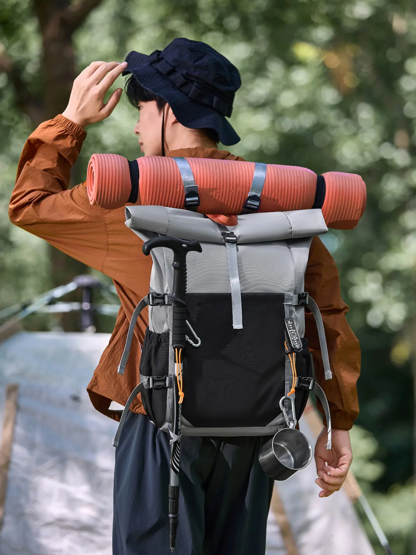 American Style Roll-Top Backpack, Large Capacity Waterproof Outdoor Bag, Multi-Purpose Buckle Design, Unisex Student Laptop Bag