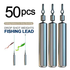50pcs Skinny Pencil Shaped Sinkers for Drop Shot Rig, Lead Drop Shot Weights for Bass Fishing - Freshwater & Saltwater, Bucket-Style Swivel Head, Easy-To-Replace Line Clip, Hunting & Fishing Gear