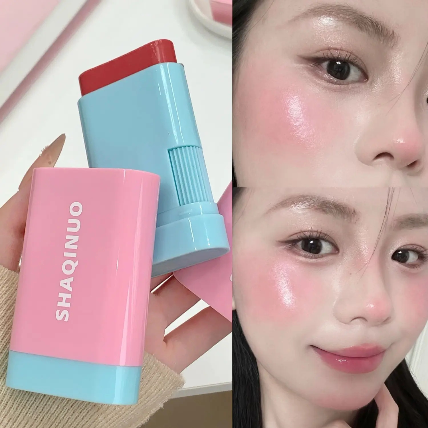 Luster Water Glow Blush Stick, Achieve Lustrous Transparent Skin, Natural Blood Color, Neutralizes, Long-Lasting Hydration, Dry Skin Friendly, Cheek Tint
