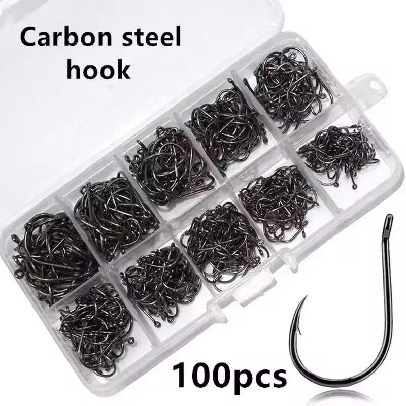 100pcs Fishing Hooks, Outdoor High-Strength Fishing Gear, Iseki 3-12#, Hole Fish Hooks, Boxed Set, Essential Fishing Accessories