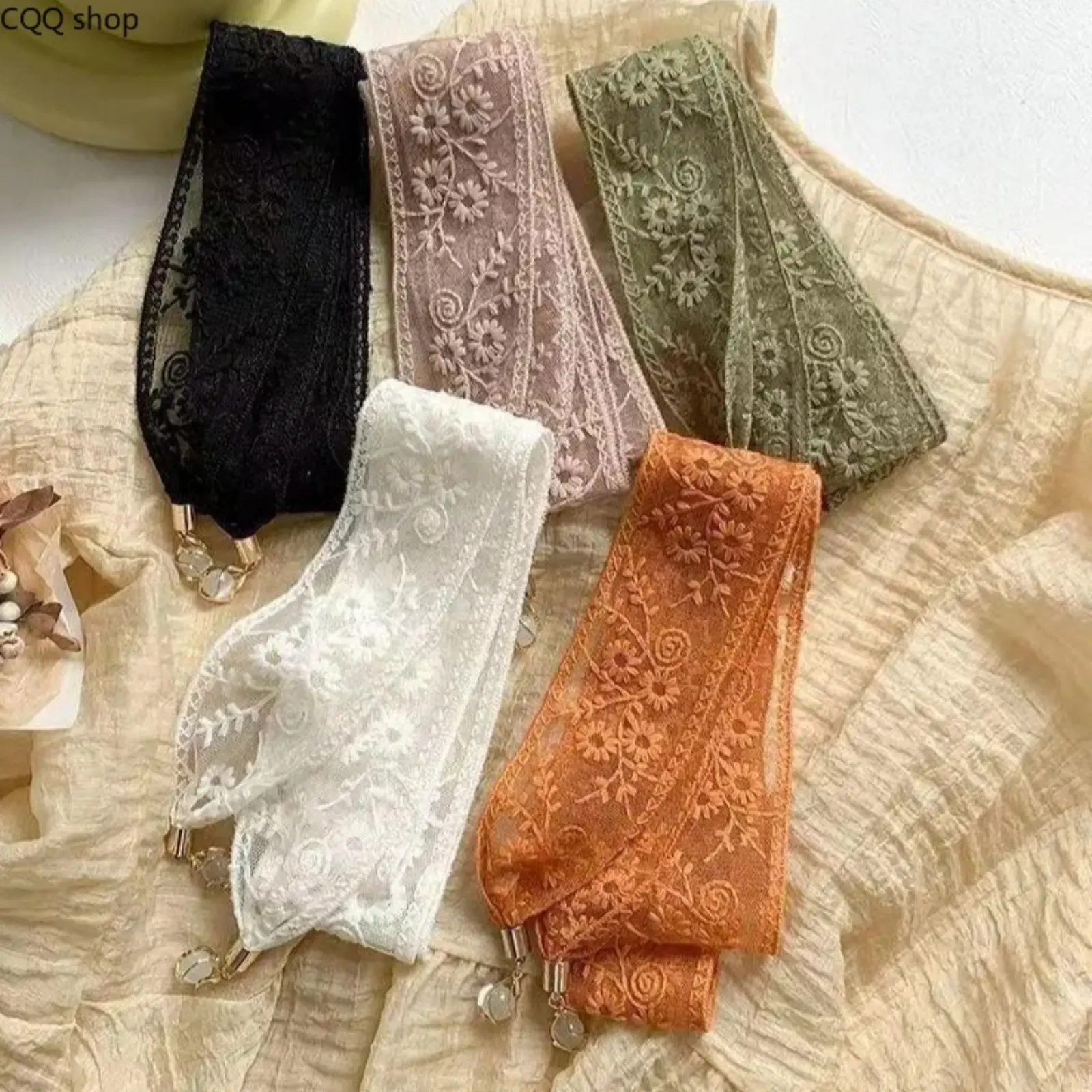 Women's 3-Piece Fashion Accessory Set | Decorative Beige Lace Silk Scarf, Cat's Eye Pendant Necklace, and Hollow Headband for Casual Wear, Scarf Style, Silk Head Scarf, Everyday Use