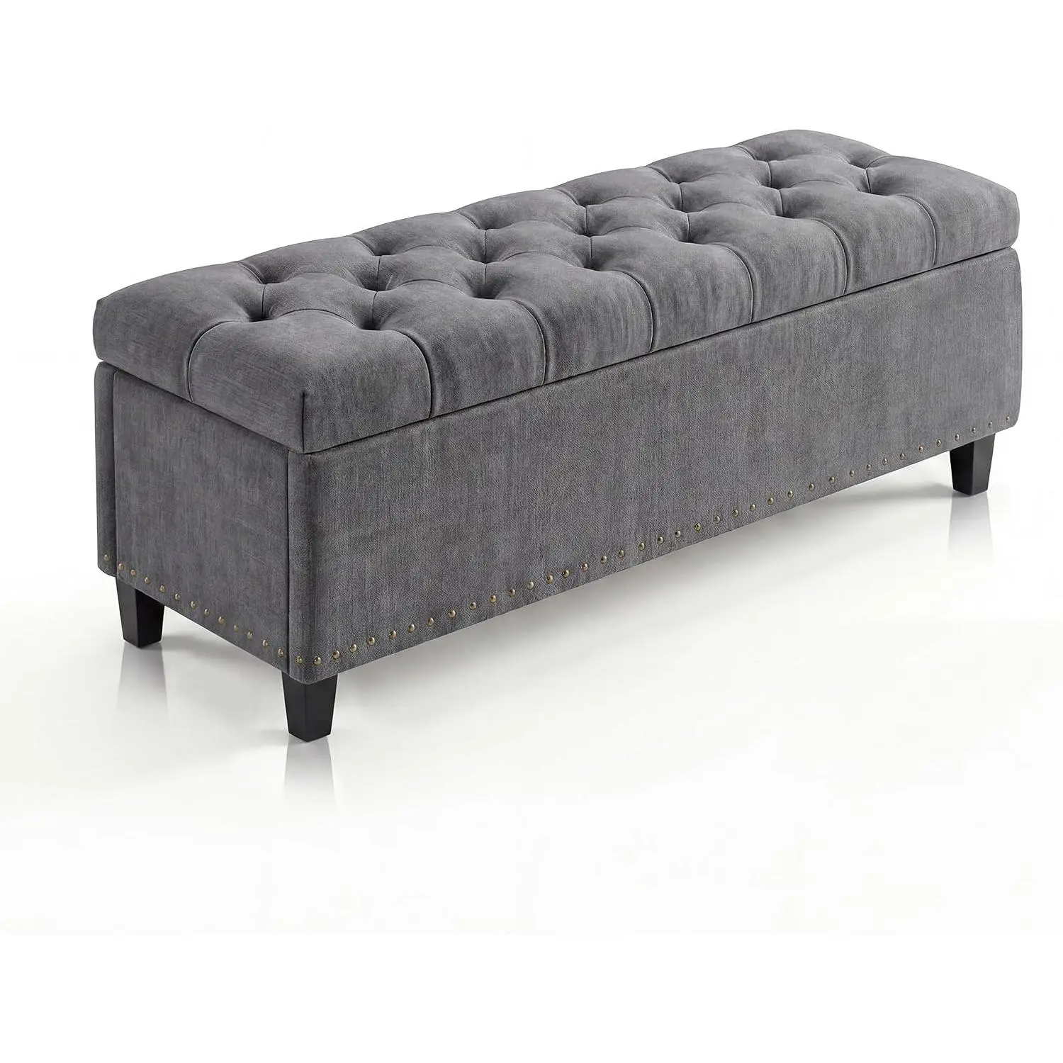 51" Extra Large Storage Ottoman Bench, Supports 660lbs End of Bed Storage Bench with Button-Tufted Upholstery and Safety Close Hinge, Upholstered Bench for Living Room, Bedroom, Entryway - Grey/White