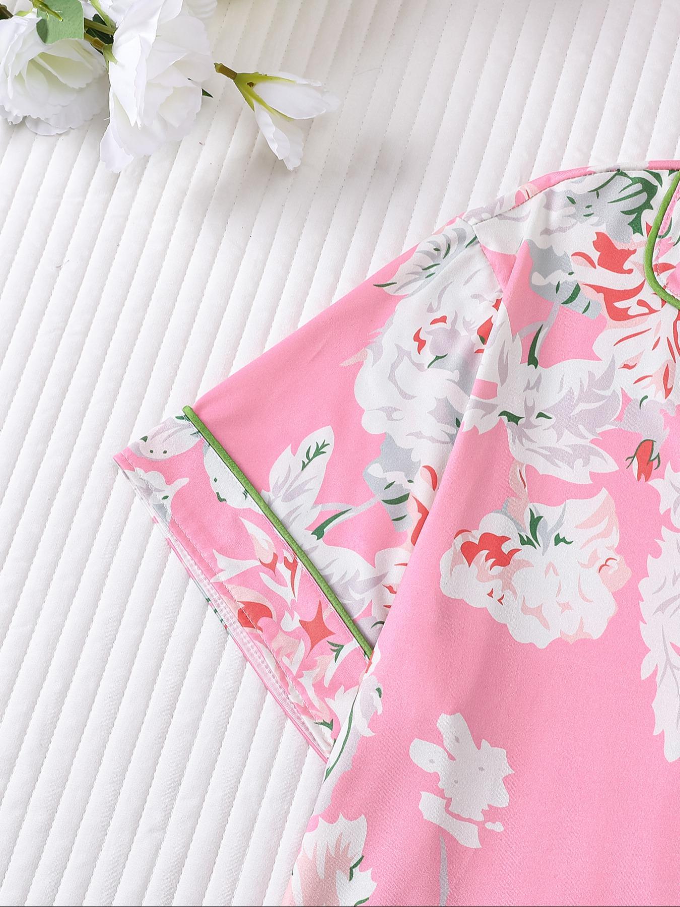 2 pieces of women's cotton print short sleeved pants sleepwear set Pajama Set with pockets suitable for all seasons, fashionable, comfortable, elegant and casual home wear