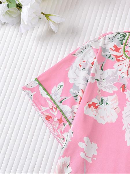 2 pieces of women's cotton print short sleeved pants sleepwear set Pajama Set with pockets suitable for all seasons, fashionable, comfortable, elegant and casual home wear