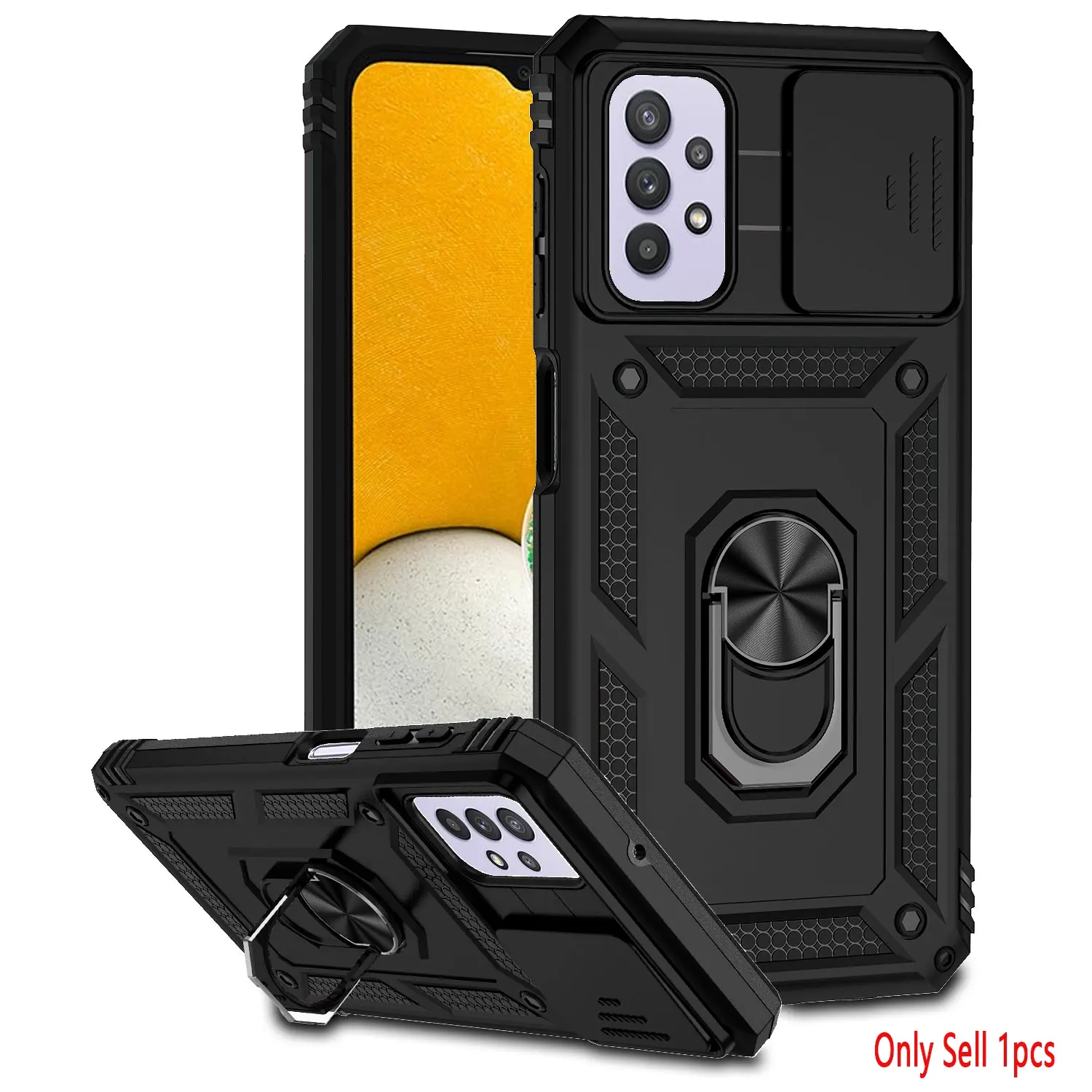 Case for Samsung A32 5g Sliding Window Lens Cover, Fully Protected Shockproof Full Body Protection, Dust Proof, 360° Rotatable Ring Stand, Cellphone Shell for Samsung A32 5G Smartphone Case