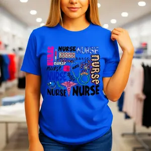 Women's Nurse Graphic Print Cotton T-Shirt, Casual Short Sleeve Nursing Themed Tee With Stethoscope Pattern, Plus Size S-5XL, Soft Comfortable Nurse Life Top For Medical Professionals, Nurse Gift Shirt