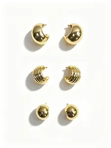 Viral Quiet Luxury Dome Earrings Set, 3 Pairs Chunky Studs, Waterproof & Hypoallergenic, Stackable Minimalist Jewelry