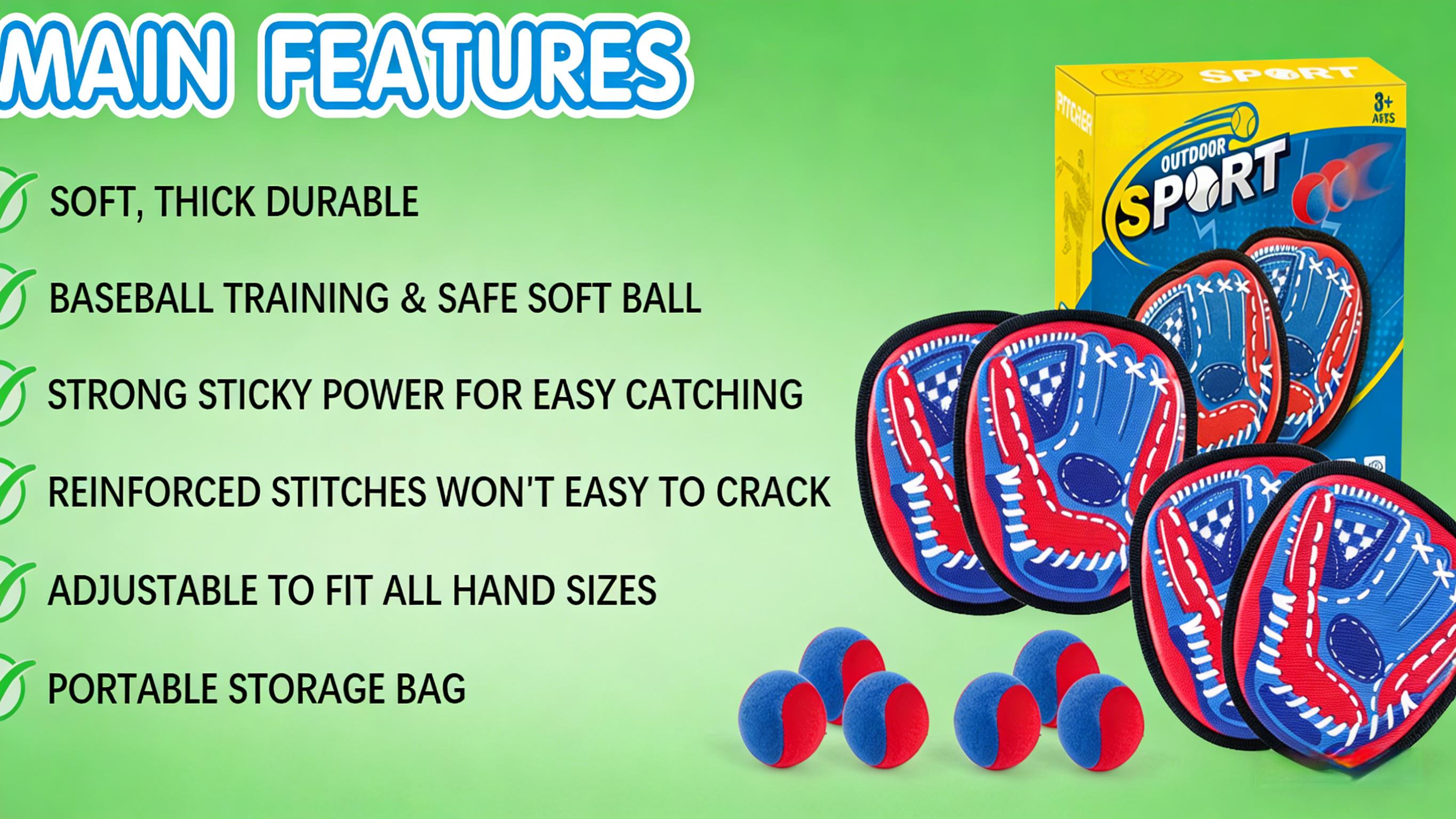 Beginner Toddler Baseball Training Glove Sticky Ball Catch Toys,Baseball Gift for Boys Girls Ages 3-12,Toss and Catch Ball Set Outdoor Games for Kids,, Beach Pool Yard Games Toys for Kids and Family
