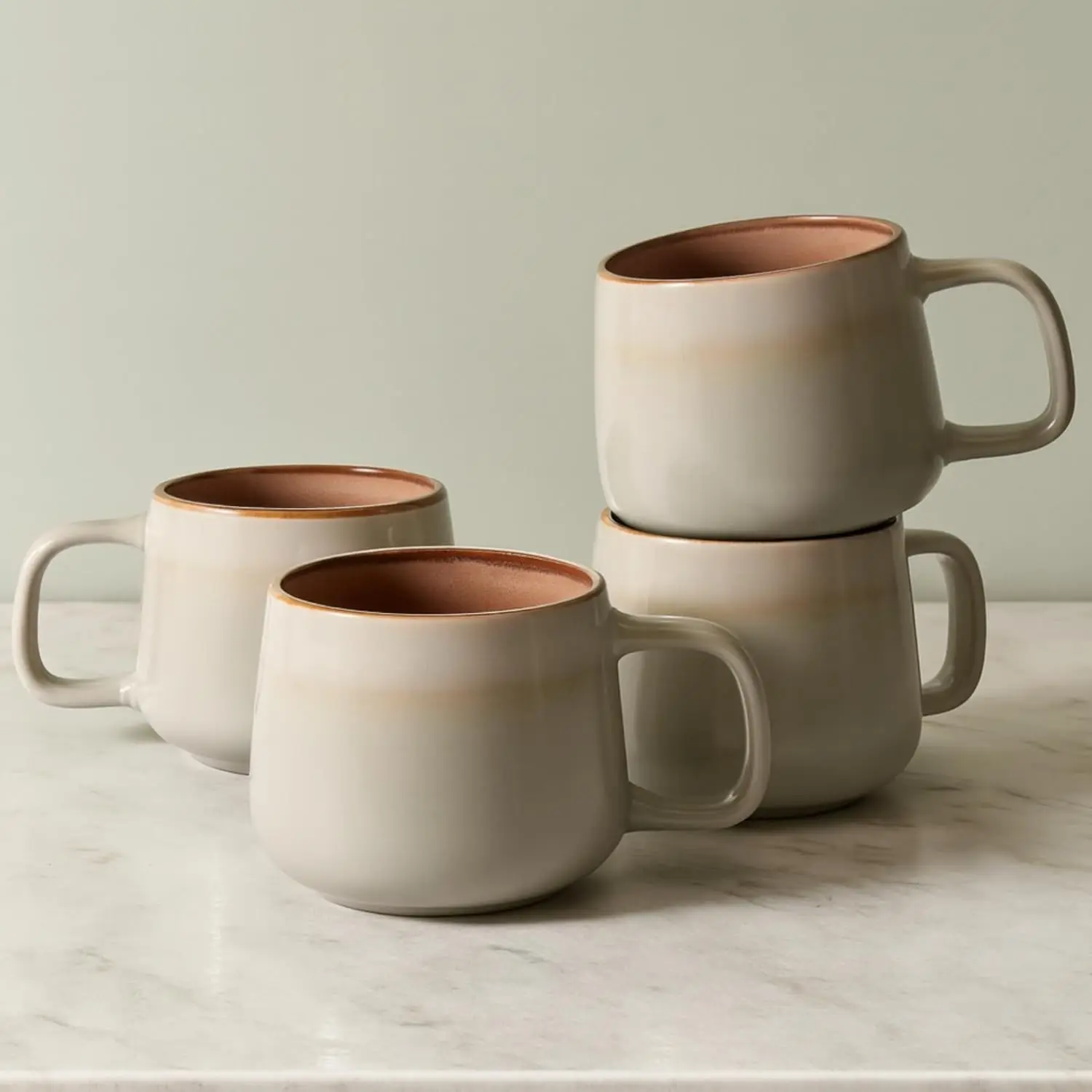Ava Nord Stoneware Ceramic Coffee Mugs Set of 4 | 12 oz | Sage Ash | Lead-Free, Non-Toxic, Freezer - Microwave & Dishwasher Safe, Comfortable Handle, Aesthetic Nordic Design for Cappuccino