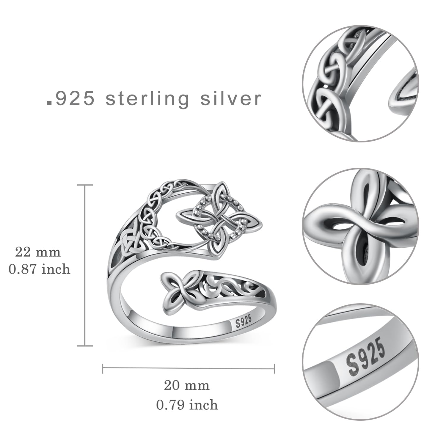 925 Sterling Silver Celtic Knot Ring Witch Knot Ring Nudo de Bruja Plata 925 Original Sterling Silver Adjustable Witch Knot Rings Open Ring Hecate Ring Pagan Witchtok Protection Witchy Jewelry for Devotion for Ceremonyfor Women