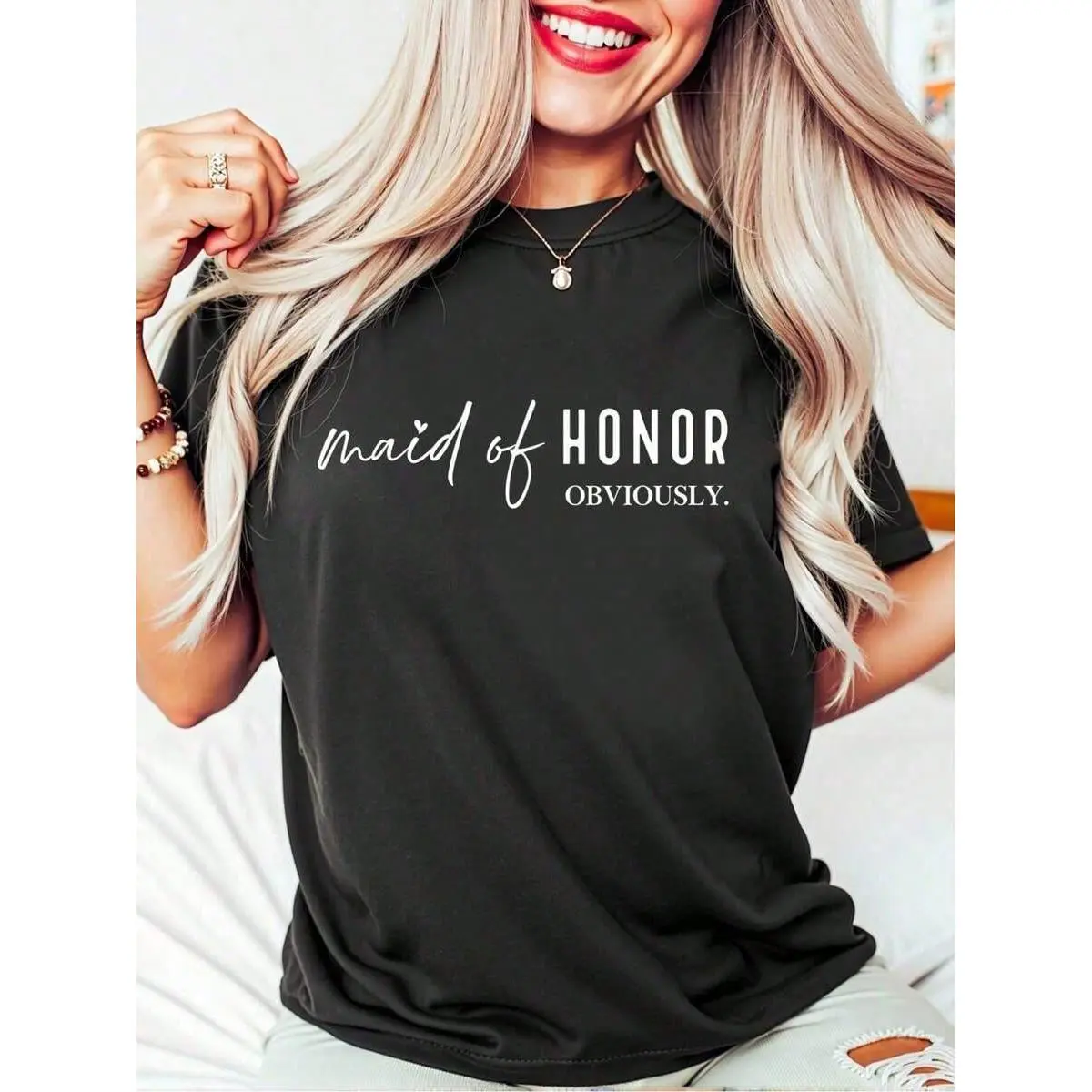 Oversized Style For Women, Maid Of Honor Tee, Maid Of Honor Obviously, Bridesmaid Gift, Bridesmaid Tshirt, Bridesmaid, Bridal Gifts, Wedding Gift, Wed