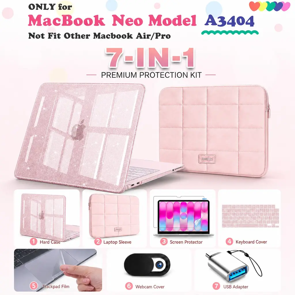 Skyfire Tc for Macbook Neo 7-Piece Set, Transparent Protective Case, Keyboard Film, Screen Protector, Laptop Sleeve, Adapter, Touchscreen Film, Lens Cover