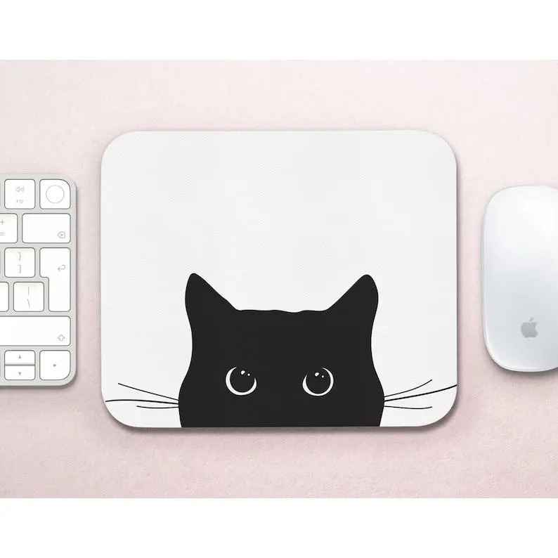 Black Cat Mouse Pad: Kawaii Kitten Silhouette Desk Mat