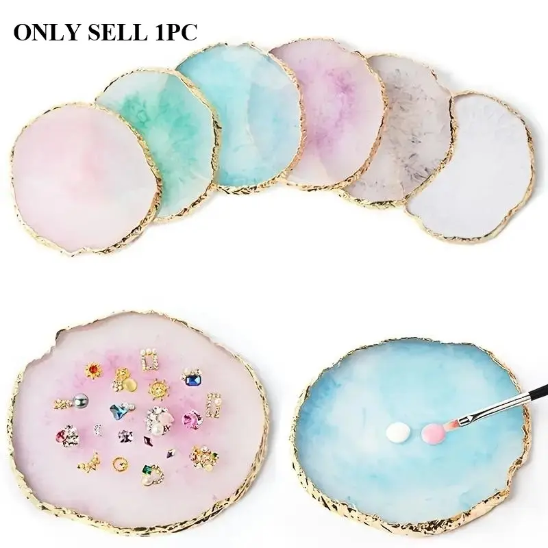 Round Edge Resin Agate Nail Mixing Tray, Marble Manicure Display Palette for Professionals & DIY Enthusiasts
